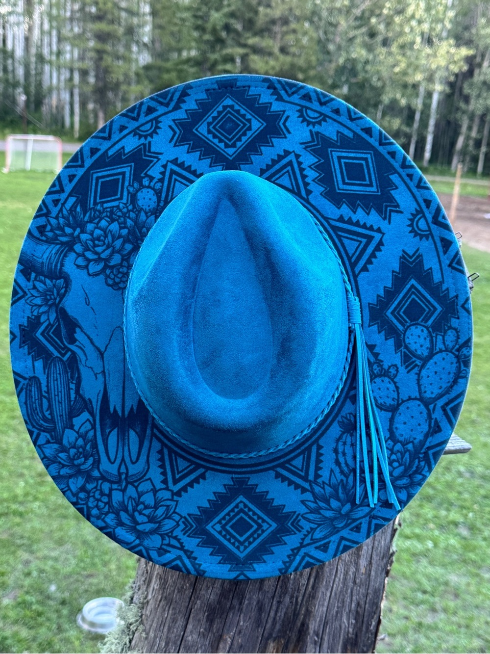 Custom burned wide brim hat